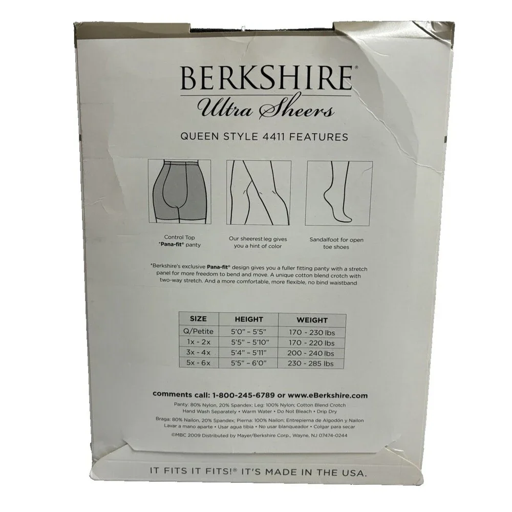 Berkshire Womens Ultra Sheer Control Top Pantyhose Sandalfoot Black Queen 3x-4x